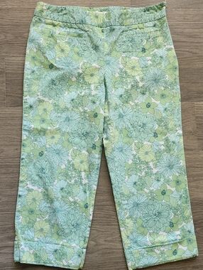 Ann Taylor Loft Stretch Women's Size 12 Green & Blue Floral Capri Pants